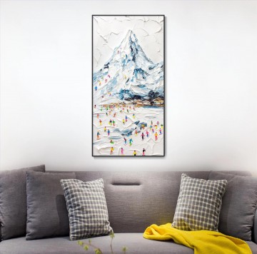 Impresionismo Painting - Esquiador en la montaña nevada Arte de la pared Deporte Blanco Nieve Esquí Decoración de la habitación por Knife 16